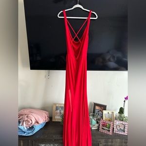 Red formal dress with thigh high slit